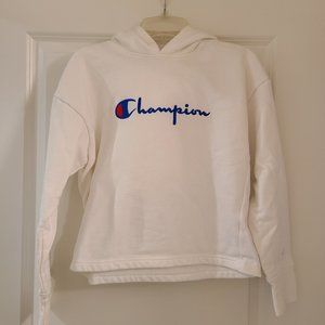 Champion Logo White Hooded Sweatshirt Girls Size L